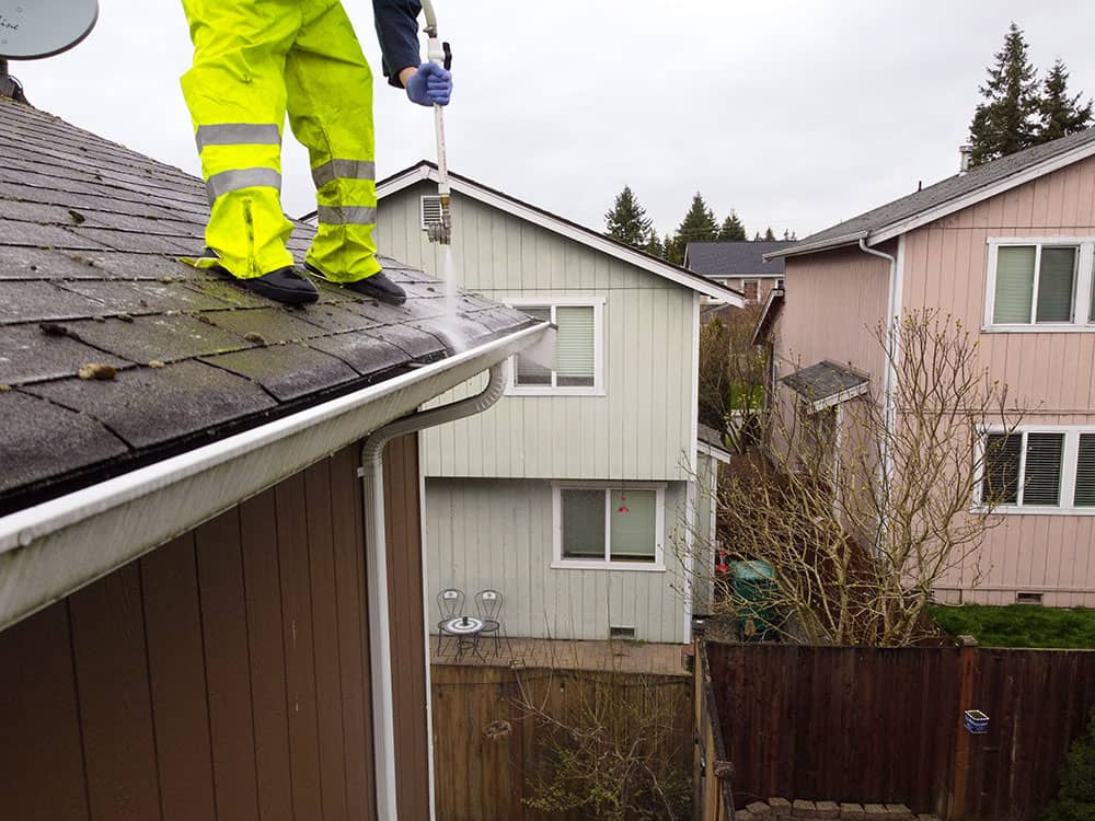 gutter cleaning professional cleaning gutter wit sprayer