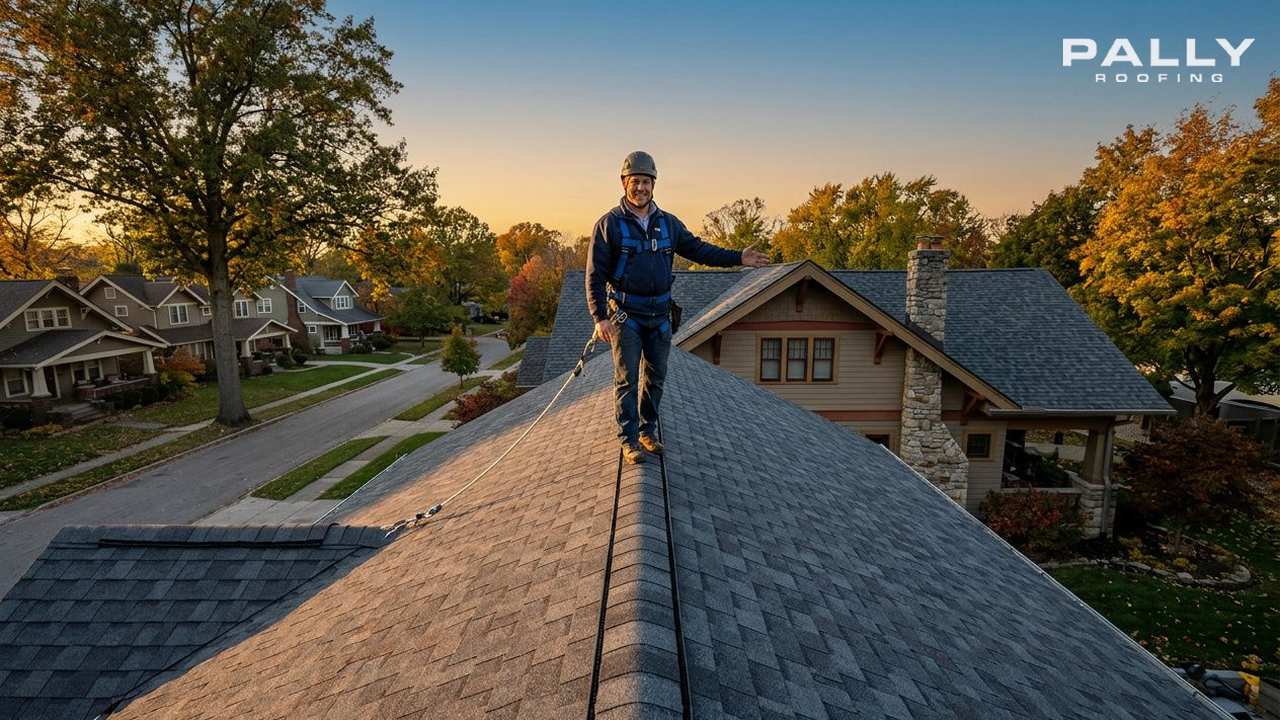 Pally Roofing crew installing residential roofing services on a Northeast Ohio home, call today for a free quote